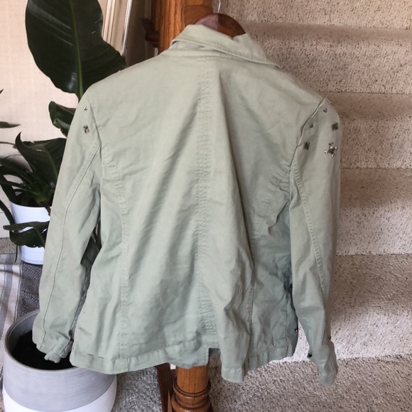 Chicos Green Boho Beaded Button Down Moto Jacket - Picture 6 of 10